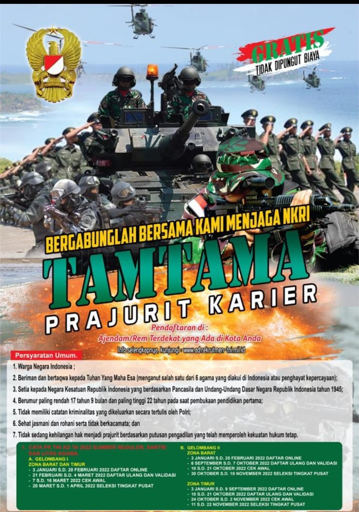 Yuk segera daftar menjadi TAMTAMA Prajurit Karier, Gratis!