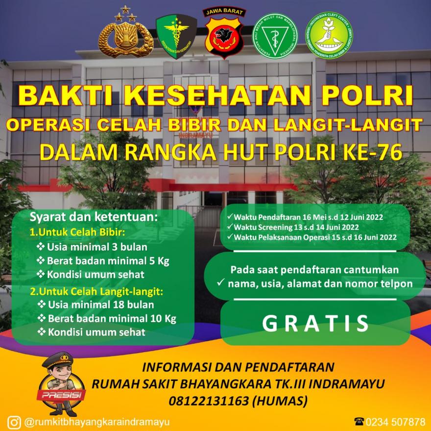Operasi Celah Bibir dan Langit-Langit Gratis dalam rangka HUT POLRI ke-76